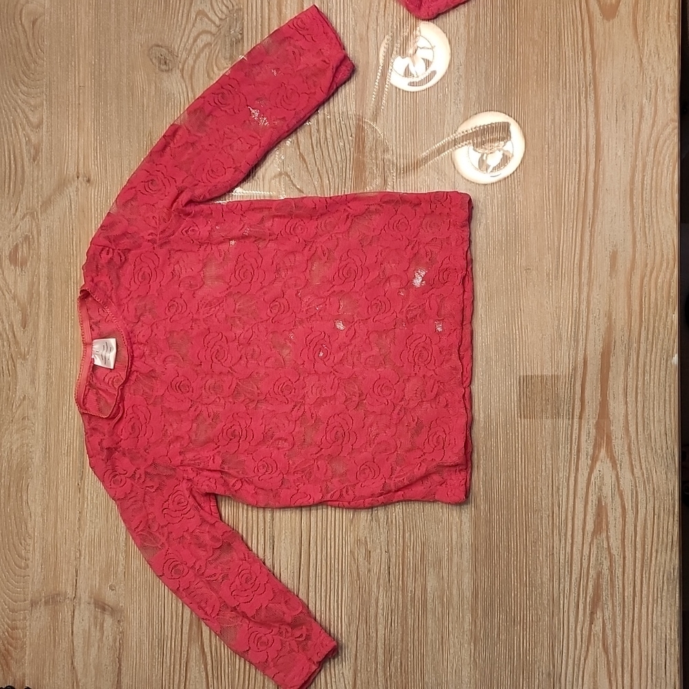 Girls NWT HOT PINK LONG SLEEVE RUFFLE TOP SIZE 4
